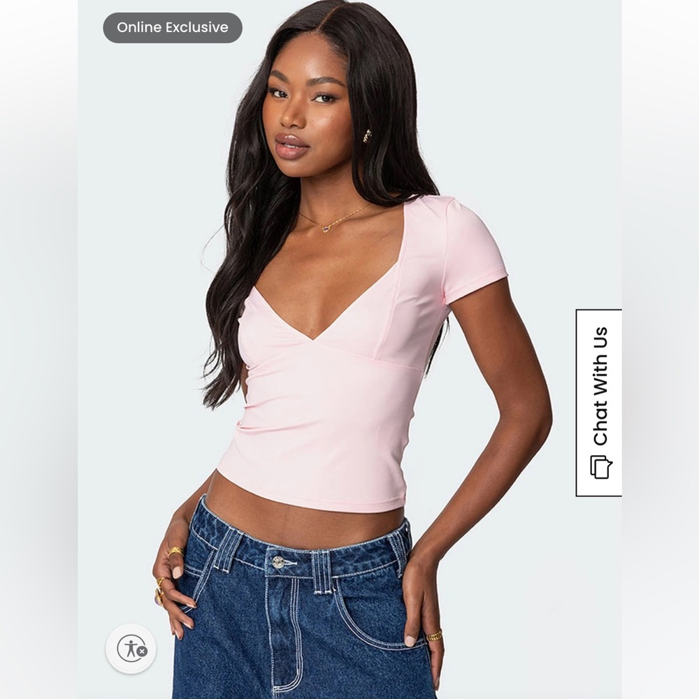 Edikted Katia Light Pink Short Sleeve Top